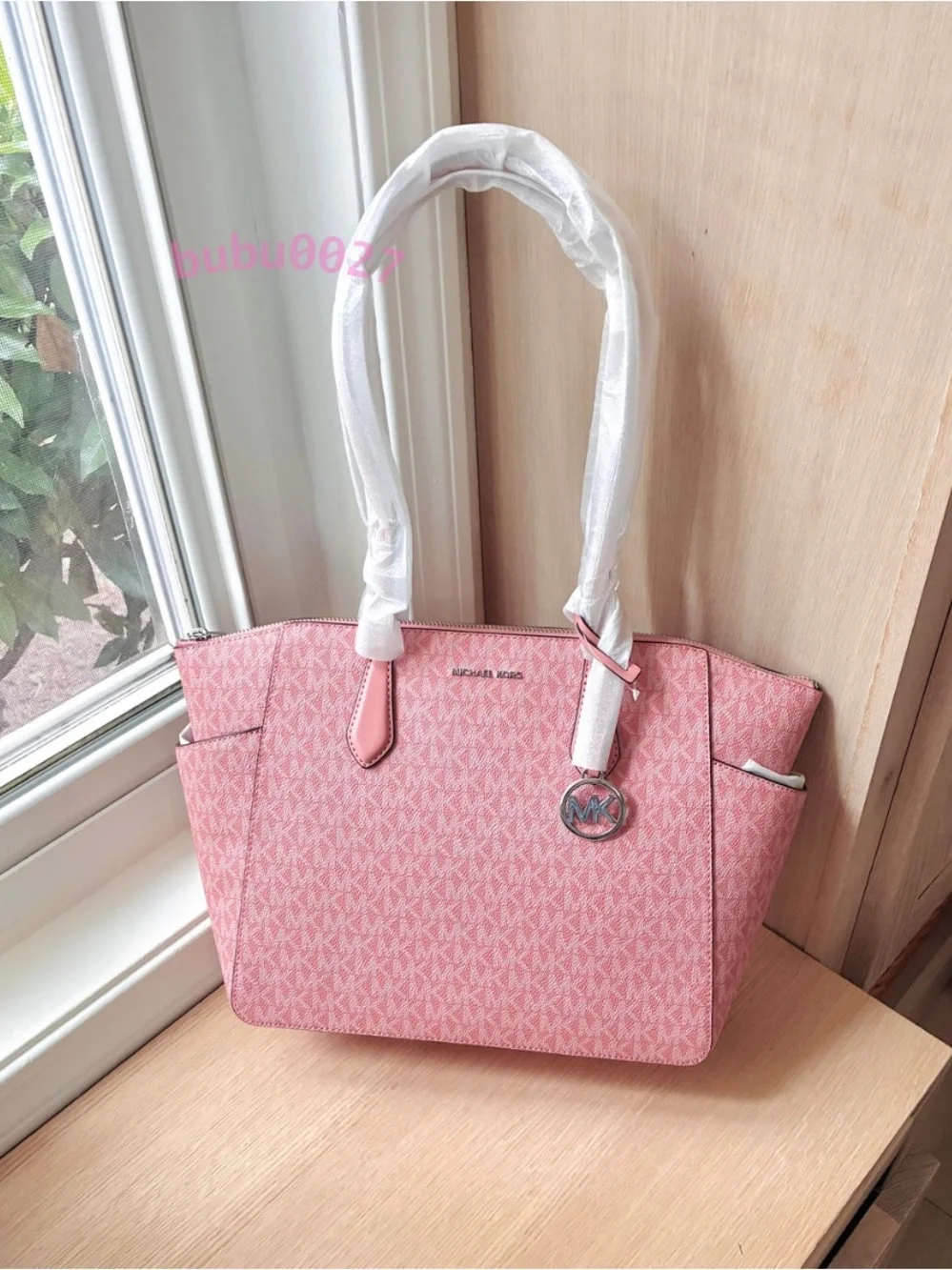 NWT💕Michael Kors Marilyn Medium Signature Logo Tote Bag Pink Sunset Rose Charm